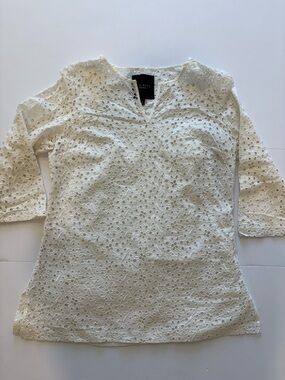 Talbots White Eyelet V-Notch Tunic 12